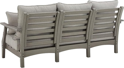 Signature Design by Ashley Visola Outdoor Patio Sofa with All-Weather Cushion and 2 Throw Pillows, Cleanable Performance Fabric, 19.88" Seat Height, Gray