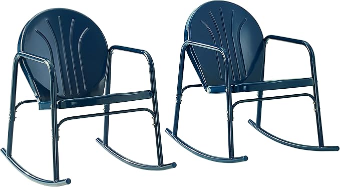 Crosley Furniture Griffith Retro Metal Outdoor Rocking Chairs, Set of 2, for Porch, Deck, Balcony, Backyard, Navy Gloss