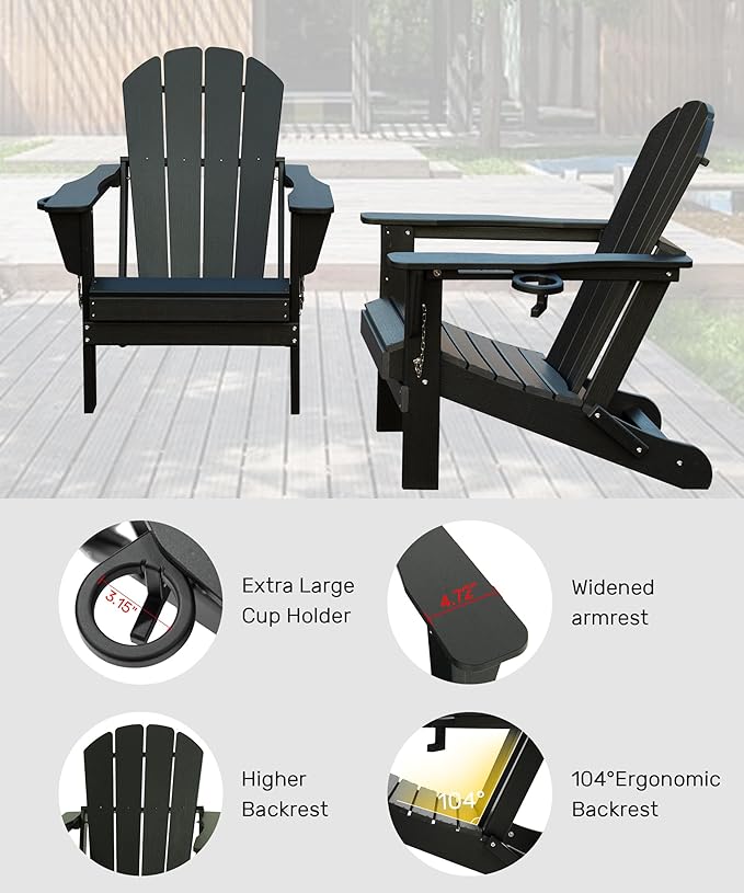 Domi Folding Adirondack Chair, HDPE Adirondack Chair with Cup Holder - Photo 5