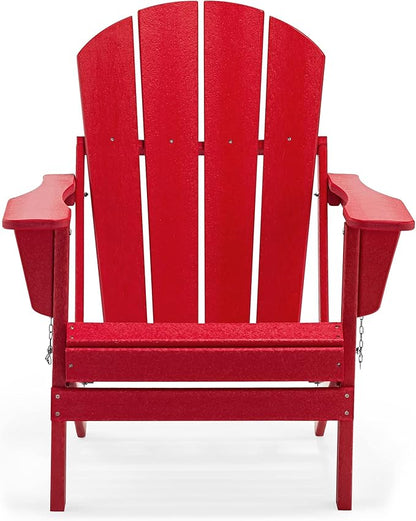 WO Home Furniture 3pc Set - HDPE Poly Adirondack Chair with Ottoman/Footrest and Square Side Table, All Weather and UV Resistant for Outdoor Patio Backyard, Garden, Red
