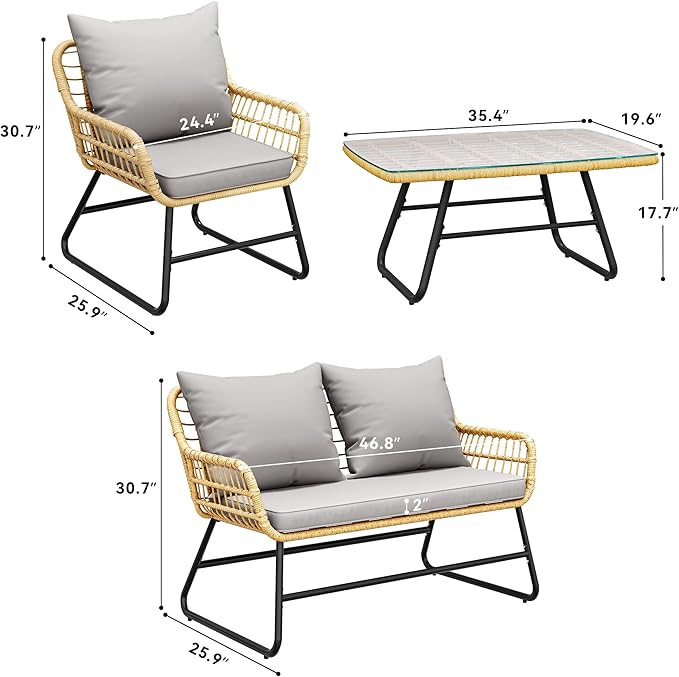 YITAHOME 4-Piece Patio Furniture Set, Wicker Outdoor Bistro Set - Photo 5