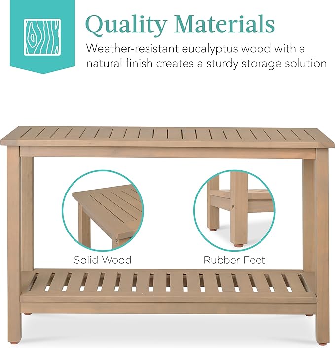 Best Choice Products 48in 2-Shelf Eucalyptus Wooden Console Table Indoor Outdoor Multifunctional Buffet Bar Storage - Photo 6