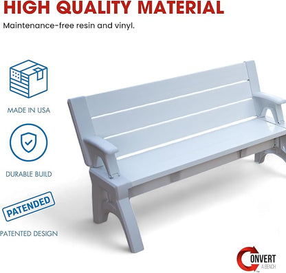 Convert-a-Bench 2-in-1 Outdoor Bench & Picnic Table - Foldable, Weather-Resistant Seating - Perfect for Patio, Lawn, Garden, or Deck - Durable Construction, Easy Assembly - 1 Bench/Order, White