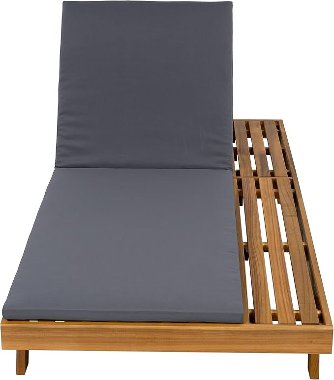 Merax Acacia Wood Chaise Lounge Chair Outdoor Set of 2, Patio Recliner with 4 Position Adjustable Backrest and 1.57" Thick Double-fold Cushion