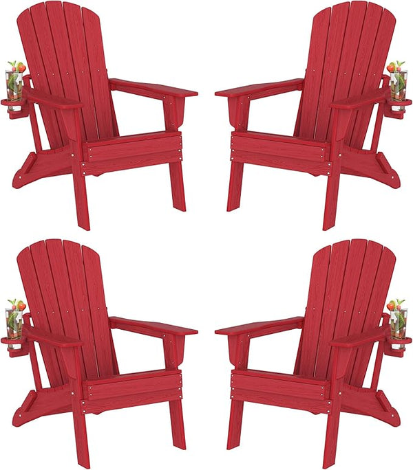 Plawdlik Folding Adirondack Chair Set of 4, SGS Tested, Wooden Textured with Cup Holder - Photo 1