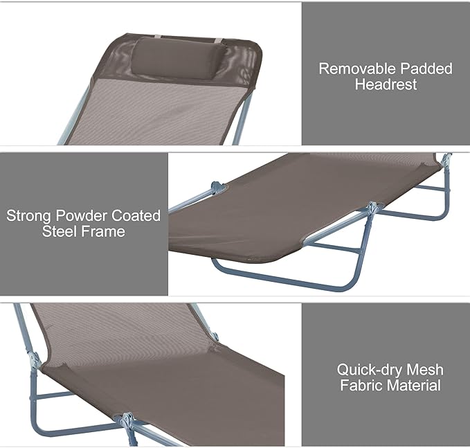 Outsunny Folding Chaise Lounge Chair, Pool Sun Tanning Chair, Outdoor Lounge Chair with Reclining Back - Photo 5