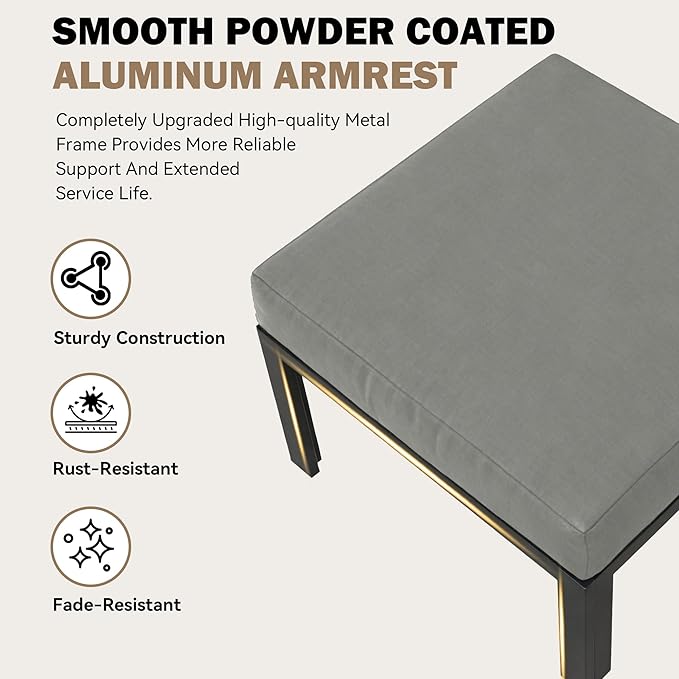HOMREST Outdoor Couch Aluminum Patio Furniture Sofa, Loveseat and Ottoman, All-Weather Metal Outdoor Patio Furniture with Cushions, (Dark Grey)