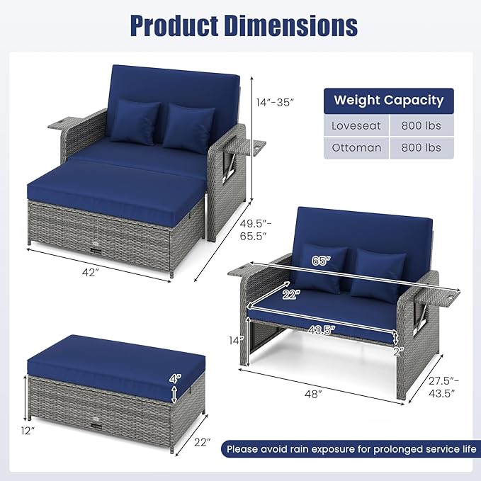 Tangkula Patio Rattan Daybed with 4-Level Adjustable Backrest - Photo 4