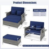 LDAILY Moccha Outdoor Daybed, Wicker Loveseat Sofa Set with 4-Postion Adjustable Backrest, Storage Ottoman, Cushions - Photo 8