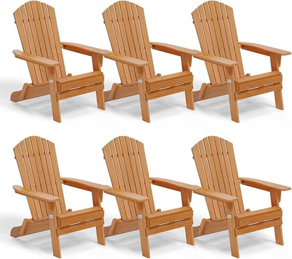 VINGLI Folding Adirondack Chairs Set of 6, Wood Adirondack Chair for Outdoor, Foldable Fire Pit Chairs for Patio, BBQ, Porch, Yard, Pool