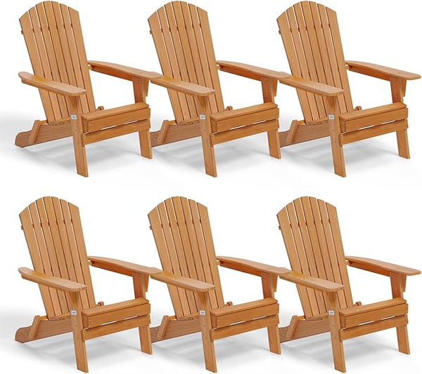 VINGLI Folding Adirondack Chairs Set of 6, Wood Adirondack Chair for Outdoor, Foldable Fire Pit Chairs for Patio, BBQ - Photo 1