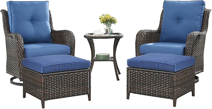Rilyson Patio Furniture Swivel Chairs Set - 5 PC Wicker Rattan Outdoor Sectional Conversation Sets with 2 Swivel - Photo 1
