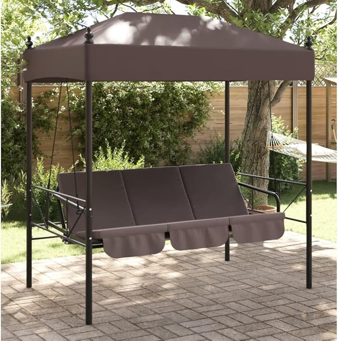 Garden Swing Bench for Patio, 3-Seater Outdoor Porch Swing with Adjustable Canopy, Convertible Bed - Photo 1