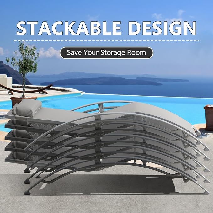 Domi Pool Lounge Chairs Set of 2, Aluminum Adjustable Outdoor Chaise Lounge - Photo 5