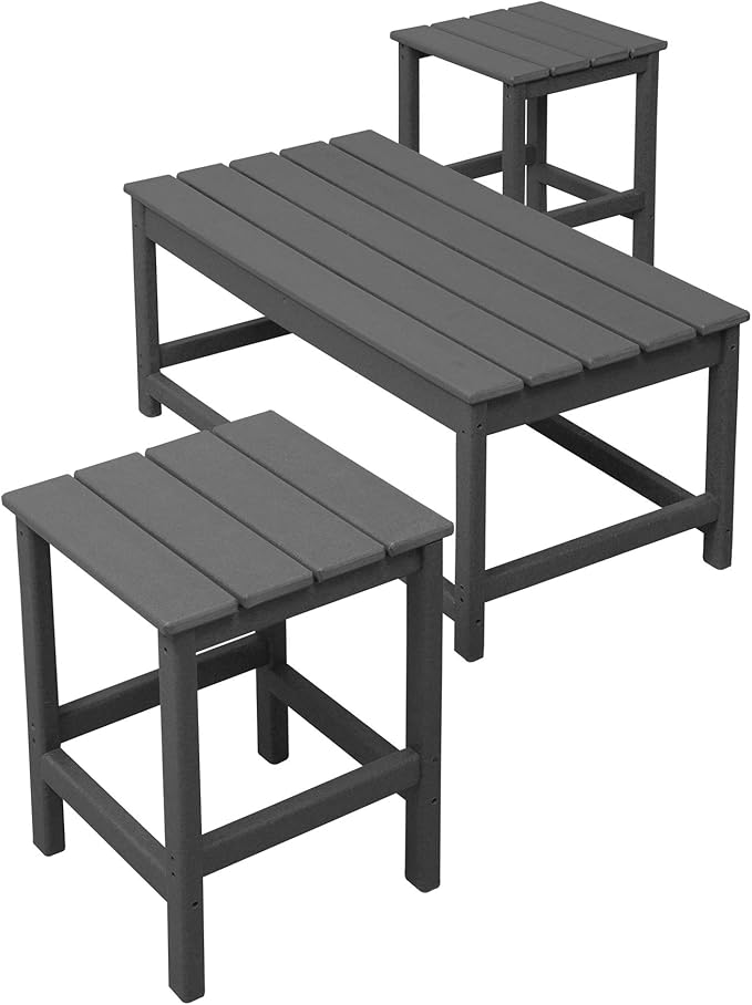 WestinTrends Malibu 3-Piece Set Outdoor Coffee and Side Table for Adirondack Chair, Gray - Photo 4