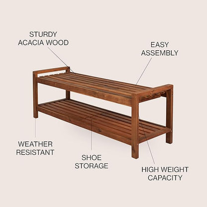 JONATHAN Y BNH102A Blane 50.8" 3-Seat Mid-Century Modern 600-Lbs Support Acacia Wood Slat Outdoor Garden Patio Bench for Garden, Lawn, Backyard, Pool, Deck, Beach, Firepit, Teak