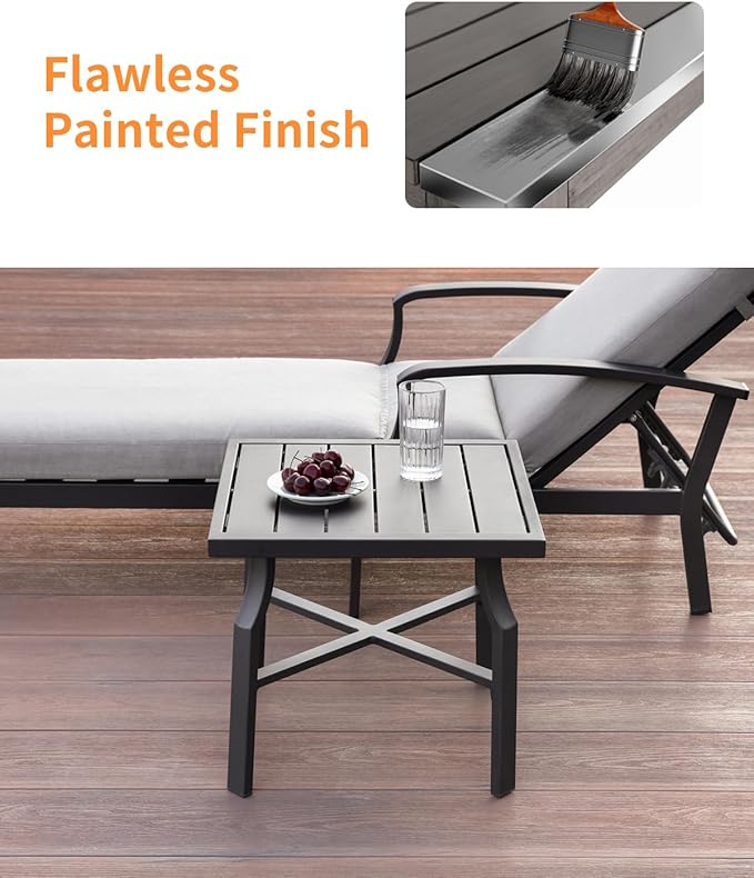 Patio Side Table, Aluminum Outdoor Pool Side Table with Adjustable Feet, Rust-Proof Square Patio End Table, Durable Outdoor End Tables Furniture for Poolside, Beach, Deck, Gunmetal