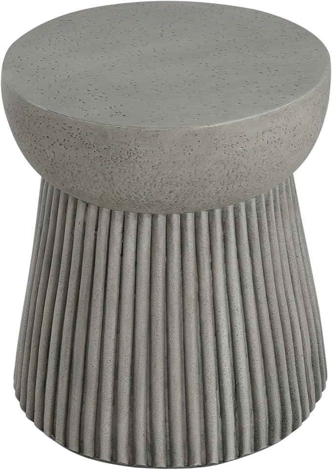 Outdoor Side Table Concrete End Table Faux Stone Side Tables Small Coffee Tables for Indoor Outdoor, Garden Stool Plant Stand for Porch, Backyard Patio, 15.75"X18" Dark Grey-Round