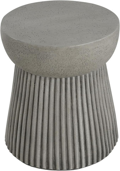 Outdoor Side Table Concrete End Table Faux Stone Side Tables Small Coffee Tables for Indoor Outdoor, Garden Stool Plant Stand for Porch, Backyard Patio, 15.75"X18" Dark Grey-Round