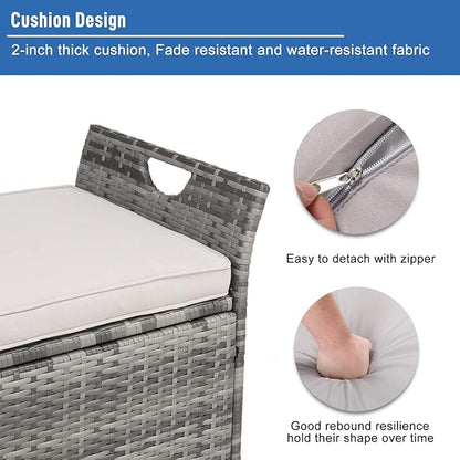 Outvita 40 Gallon Outdoor Storage Box, Patio Rattan Storage Bench with Cushion for Backyard, Balcony, Poolside, Garden, Gray