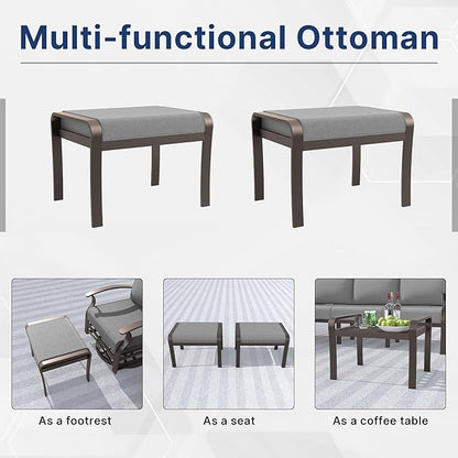 Gotland Aluminum Patio Furniture Set, Metal Outdoor Furniture with 2 Ottomans 5.1’’ High-Resilience Seat Cushions, 5 Piece Patio Set, Oversized Outdoor Sectional Patio Conversation Sets, Gray