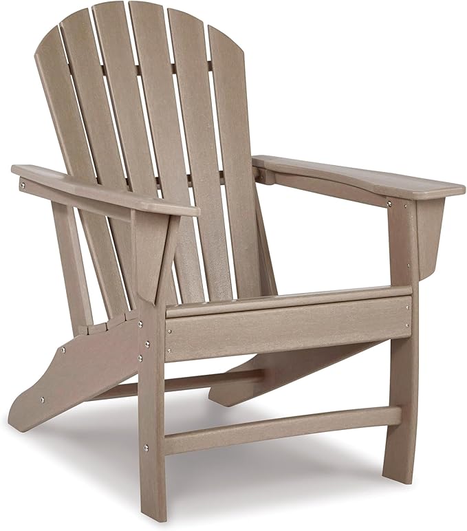 BOWERY HILL Adirondack Chair, 38.13" H x 31" W x 33" D, Hard Plastic, Grayish Brown Finish, Slatted Shell Back Design, Driftwood Style Outdoor Seating for Patio or Garden