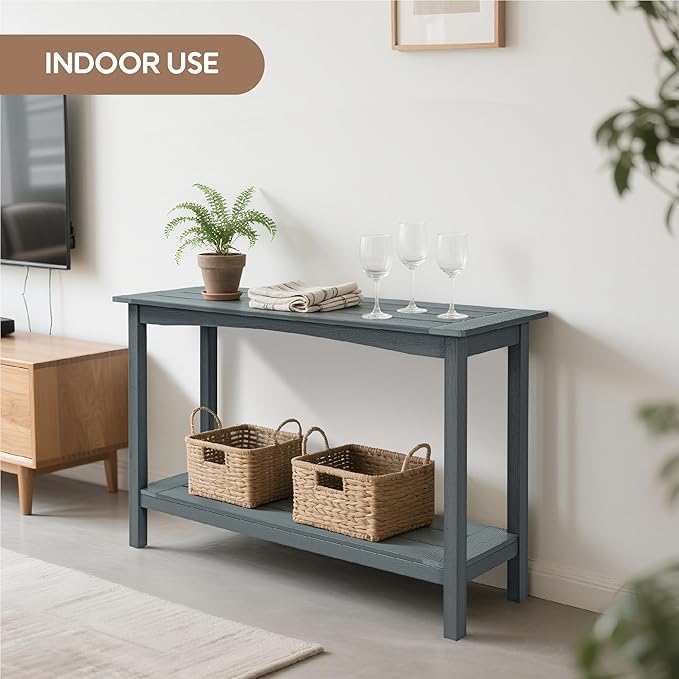 Weatherproof HIPS Outdoor Console Table, 48'' 2-Shelf Side Table Indoor/Outdoor Use, Multifunctional Buffet Table Bar Storage Organizer for Entryway, Patio, Outside Plant Stand Table, Grey