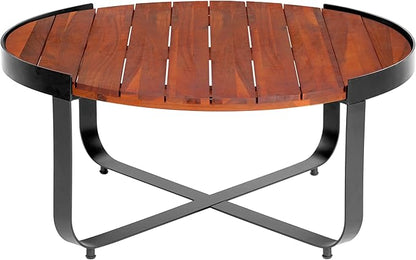 Merax Outdoor Coffee Table 31.5" Round Acacia Wood Tabletop with Metal Frame for Patio, Garden & Poolside, Modern Industrial Style