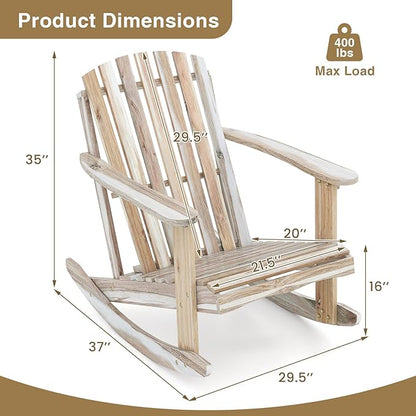 Tangkula Adirondack Rocking Chair, Acacia Wood Patio Rocker with Slatted Seat & High Fanned Back, DIY Colors. Rustic Outdoor Log Rocking Seat Furniture for Backyard, Porch, Garden (Natural, 2 Pack)