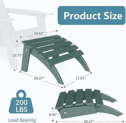Adirondack Ottoman, Folding Adirondack Ottoman for Adirondack Chair, HDPE All Weather Outdoor Footstool for Patio, Backyard, Porch, Garden, Dark Green