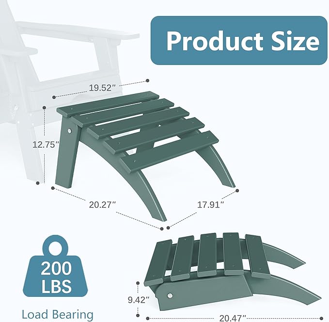 Adirondack Ottoman Set of 4, Folding Adirondack Ottoman for Adirondack Chair, HDPE All Weather Outdoor Footstool for Patio, Backyard, Porch, Garden, Dark Green