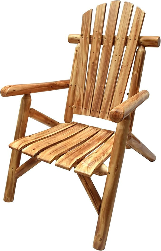 DJL Adirondack Wooden Chair Outdoor Patio Lounge Log Cabin Furniture Rustic Solid Wood Comfortable Seating for Porch, Balcony, Lawn, Fire Pit, Deck, Brown, 42.12 Inches Tall