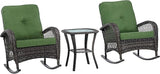 Teal Island Designs Madden 3-Piece Rattan Outdoor Green Rocking Chair Set with Occasional Table - Photo 8