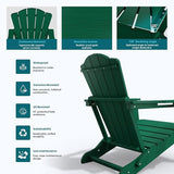 Folding Adirondack Chair, HDPE All-Weather Outdoor Chair with Cup Holder, Wooden Textured, Fire Pit Chair - Photo 6