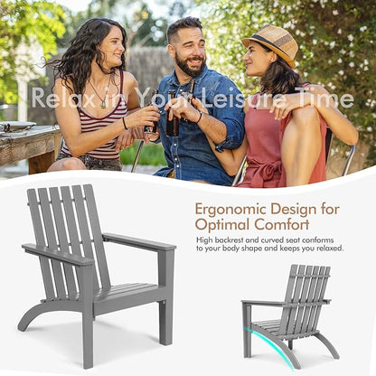 Tangkula Adirondack Chair Acacia Wood Outdoor Armchairs, Weather Resistant for Patio Garden Backyard Deck Fire Pit, Lawn Porch Furniture & Lawn Seating, Campfire Chairs, Adirondack Lounger (2, Grey)