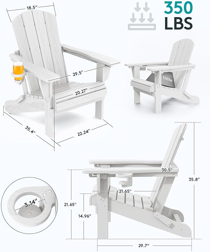 SERWALL 5-Piece Adirondack Chair and Ottoman and Table Set, White - Photo 5