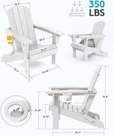 SERWALL 5-Piece Adirondack Chair and Ottoman and Table Set, White - Photo 5