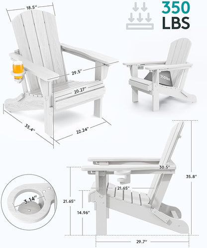 SERWALL 5-Piece Adirondack Chair and Ottoman and Table Set, White