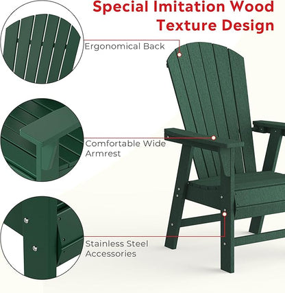 Costaelm Outdoor Adirondack Chair, HDPE Patio Balcony Chairs, Portside Seashell Nautical Curveback Adirondack Chair and Fire Pit Chairs, Dark Green