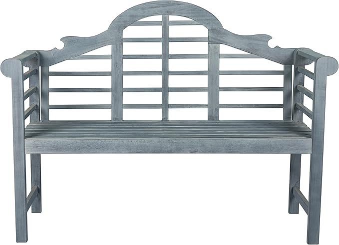 Eyely HNB103B Lucy 51.2" 3-Seat Arched 600-Lbs Support Acacia Wood Outdoor Garden Patio Bench for Garden, Lawn, Backyard, Pool, Deck, Beach, Firepit, Gray