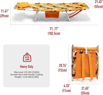 daystar SunnyFeel Beach Lounge Chair, Backpack Reclining Beach Chairs Lay Flat, Face Down Tanning Chair, Folding Camping Chairs Portable Camp Cot with Backpack Straps for Outdoor/Picnic/Lawn