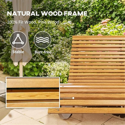 Outdoor Wooden Rocking Lounge Chair – Teak Waterproof S-Shaped Recliner for Patio, Poolside, Garden, Backyard