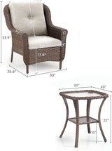 3 Piece Patio Brown Wicker Chairs with Side Table - Outdoor High Back Heavy Duty All-Weather Lawn Dining Rattan Chair - Photo 3