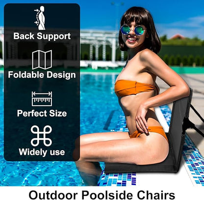 Foldable Seat for Poolside Chairs, Portable Outdoor Poolside Chairs for Edge of Pool, Beach Chair, SwimmingPool Accessories, Pool Seats for Edge,Beach Camping Picnic Lawn Accessories-Black