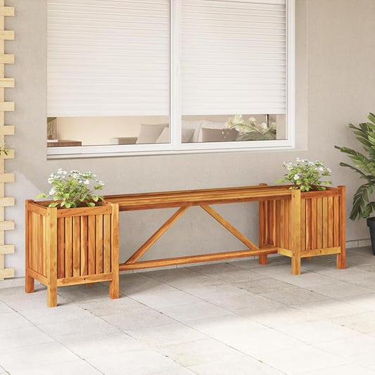 Garden Bench with 2 Planters 59.1"x11.8"x15.7" Solid Acacia Wood