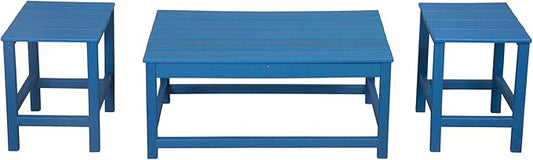 WestinTrends Malibu 3-Piece Set Outdoor Coffee and Side Table for Adirondack Chair, Pacific Blue