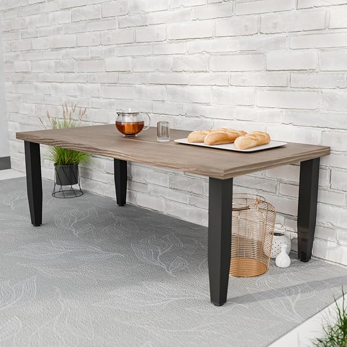 Modern Outdoor Coffee Table for Patio with Wood Grain Top, Stylish Patio Rectangle Table for Deck, Porch, Deck - Photo 5