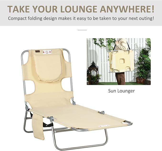 Outsunny Folding Beach Lounge Chair with Face Hole and Arm Slots - Photo 7