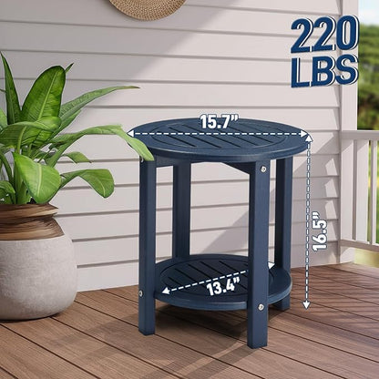 Outvita Adirondack Side Table, 16 Inch Round Outdoor End Table, HDPE Weather Resistant Coffee Table for Patio Balcony Deck Garden, Blue
