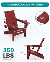 SERWALL Folding Adirondack Chair with Cup Holders, All Weather Resistant Modern Adirondack Chair, HDPE Fire Pit Chairs - Photo 3